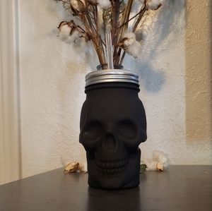 Matte black skull glass Mason Jar